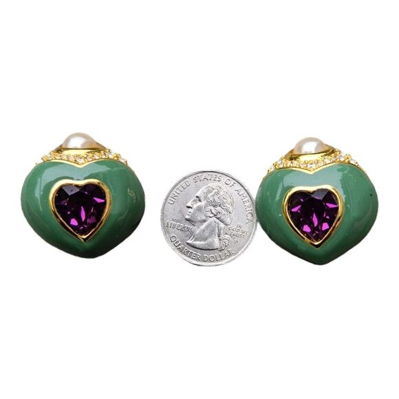 Vintage Funky Joan Rivers Heart Clip-On Earrings - Picture 5 of 8